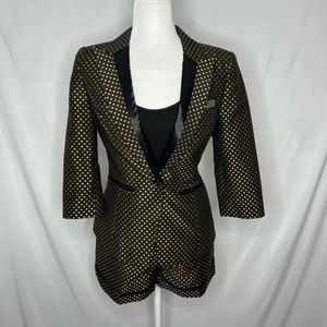 Ted Baker Astet black gold sheen polka dots blazer and short.